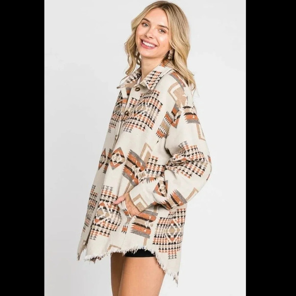 Boho Aztec Button Down Jacket New - Picture 3 of 8